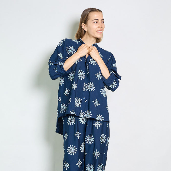 Relaxed embroidered blouse with mandarin collar wholesale