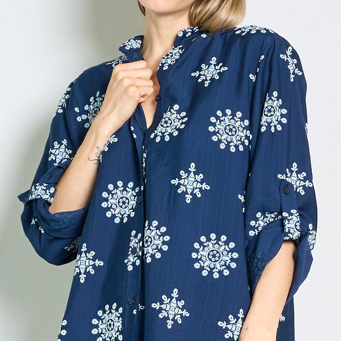 Relaxed embroidered blouse with mandarin collar wholesale