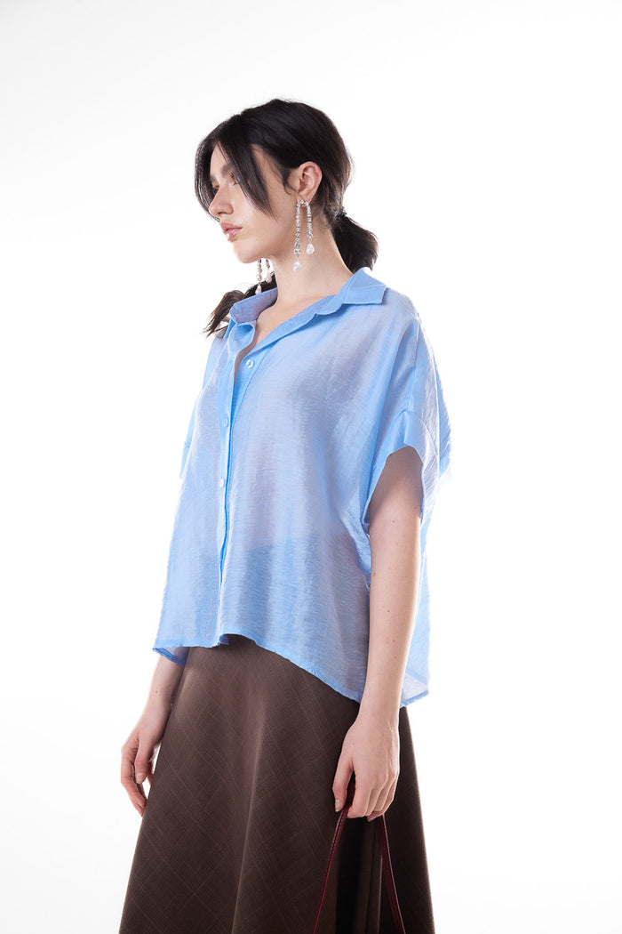 Relaxed short sleeve button down shirt blouse wholesale