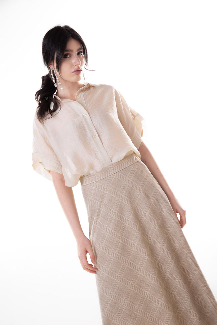 Relaxed short sleeve button down shirt blouse wholesale