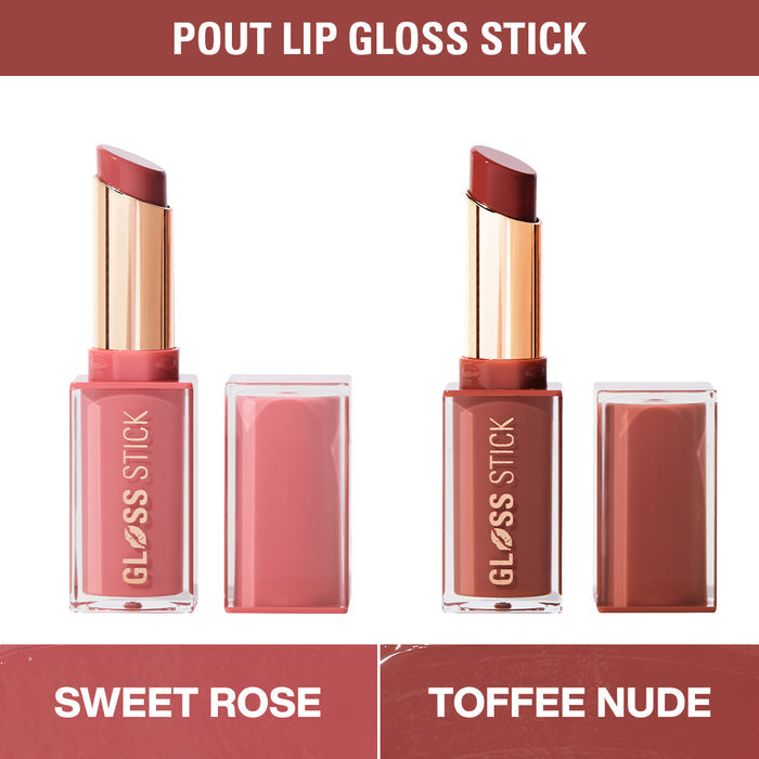Revolution Pout Lip Gloss Stick  - Sweet Rose & Toffee Nude
