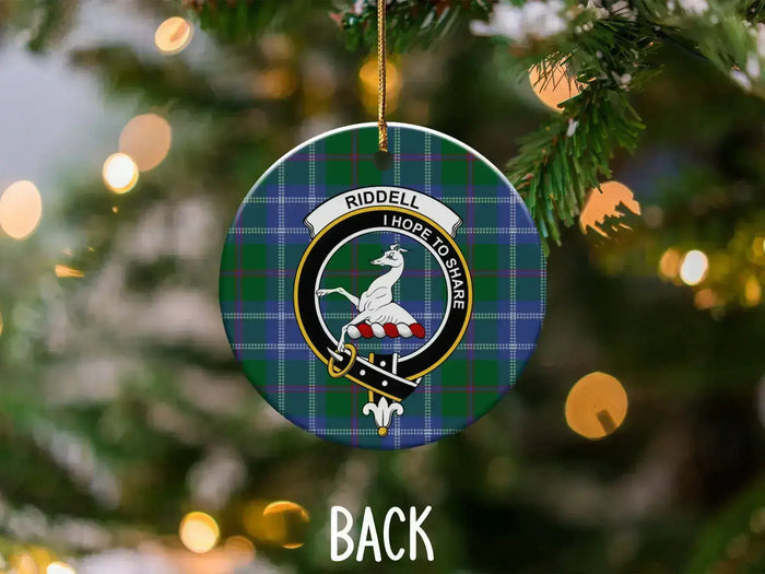 Riddell crest I Hope to Share plaid ceramic ornament — double-sided UV LED print on disc