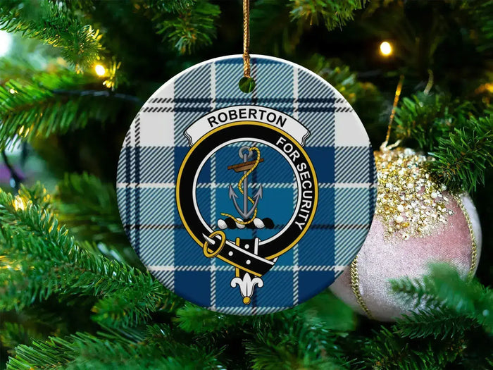 Custom Navy Plaid Holiday Ornament For Security