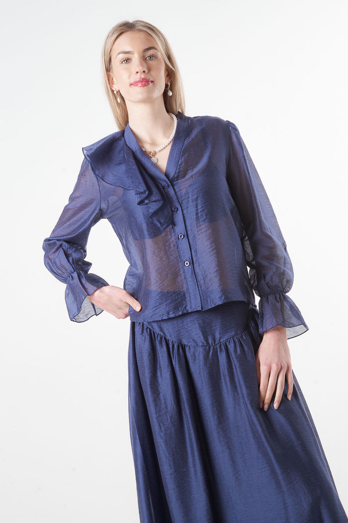 Ruffle detail satin blouse wholesale