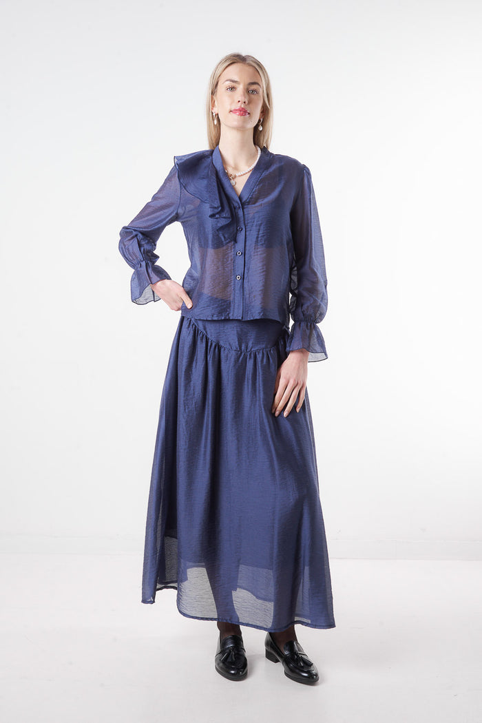 Ruffle detail satin blouse wholesale