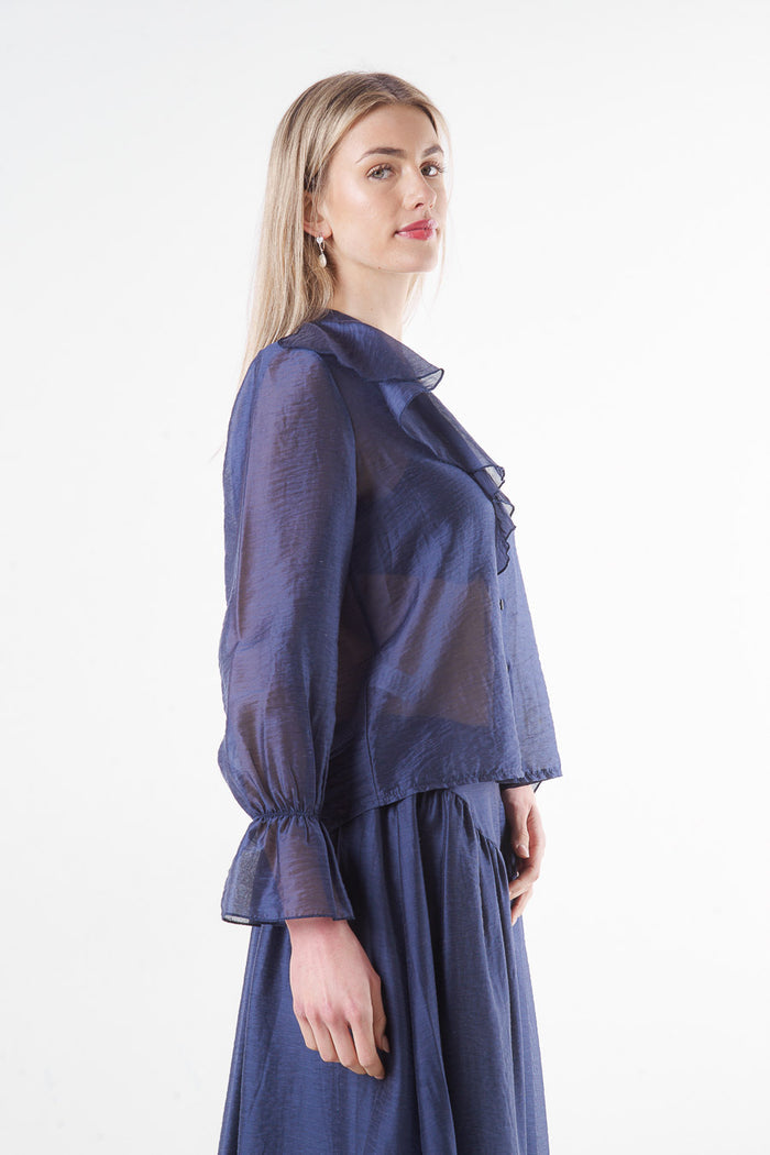 Ruffle detail satin blouse wholesale
