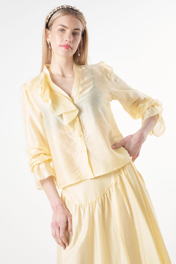 Ruffle detail satin blouse wholesale