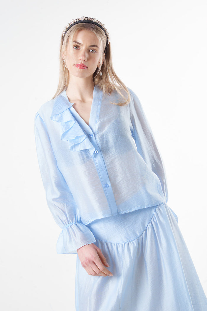 Ruffle detail satin blouse wholesale