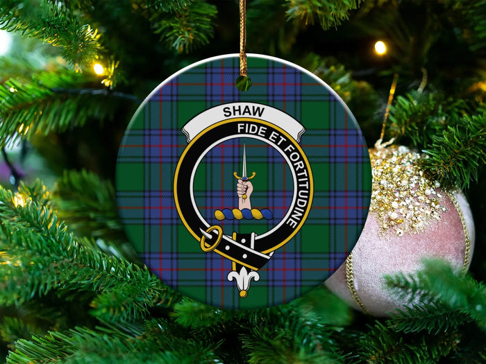 Shaw Clan Crest Plaid Design Christmas Tree Ornament
