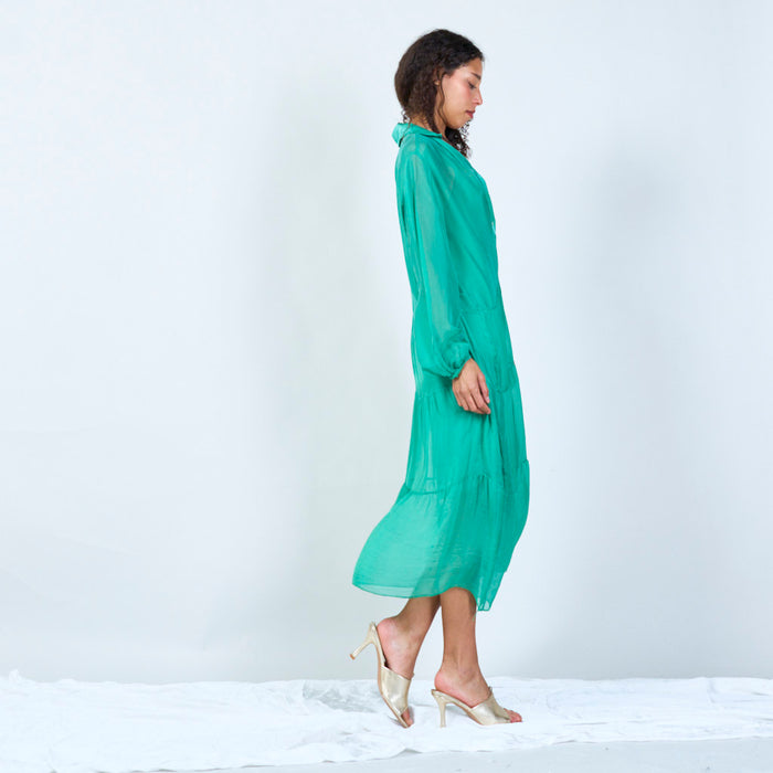 Silk chiffon sheer collared tiered dress wholesale