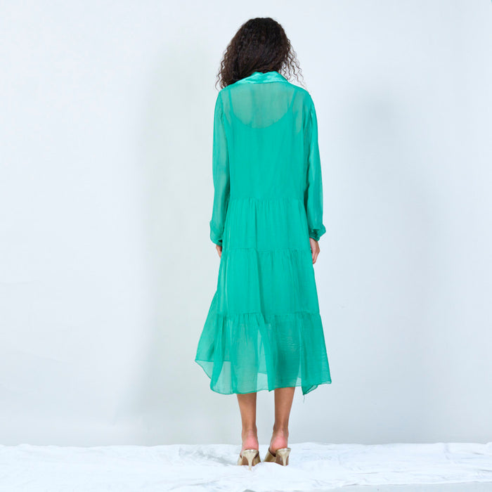 Silk chiffon sheer collared tiered dress wholesale