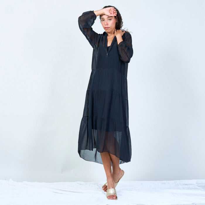 Silk chiffon sheer collared tiered dress wholesale