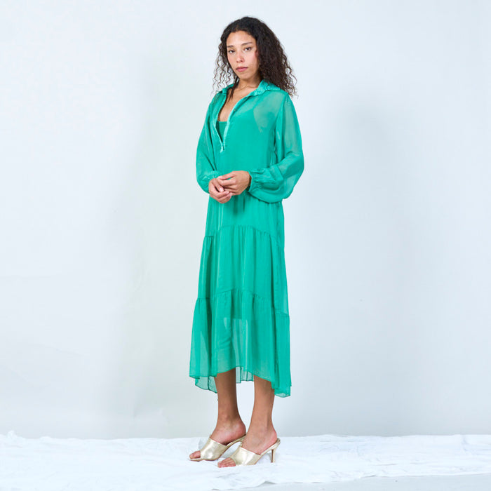 Silk chiffon sheer collared tiered dress wholesale