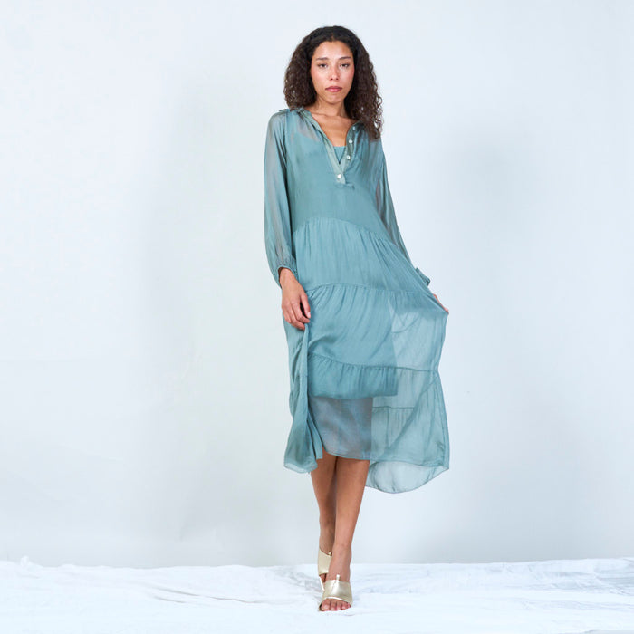 Silk chiffon sheer collared tiered dress wholesale