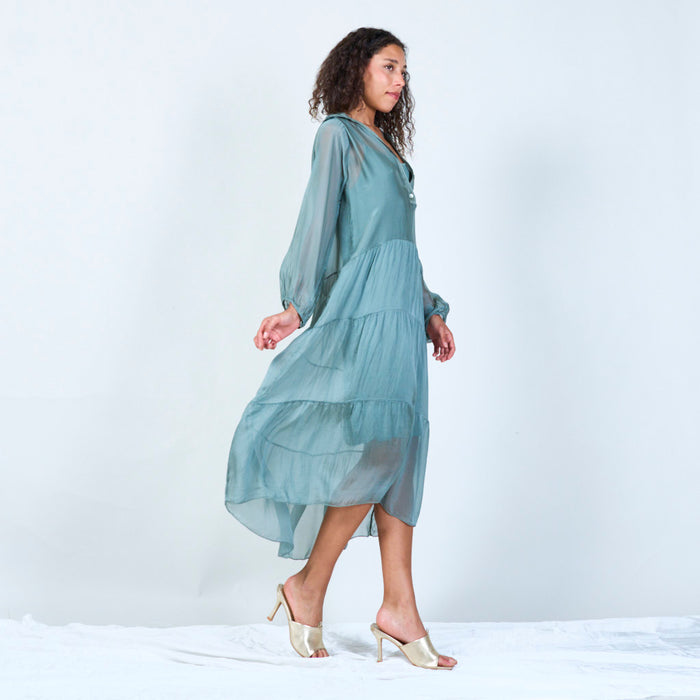Silk chiffon sheer collared tiered dress wholesale