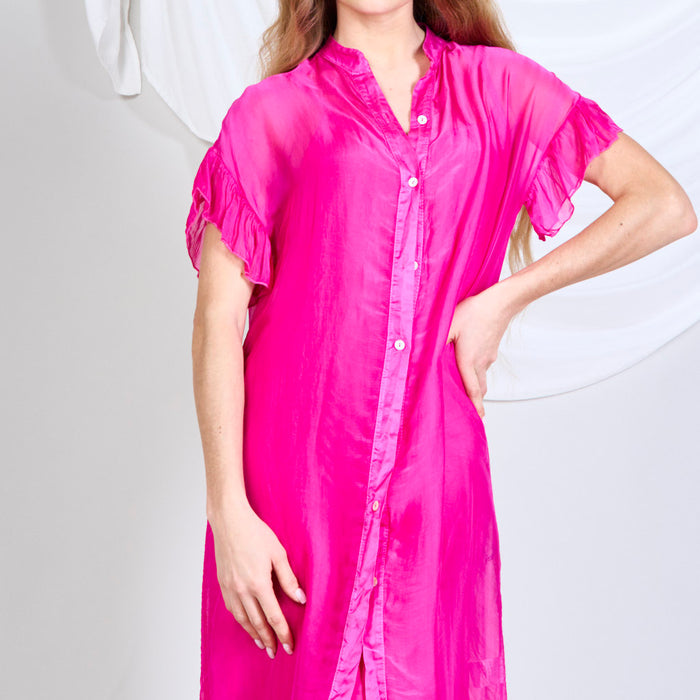 Silk chiffon sleeveless midi dress with ruffles sleeves wholesale