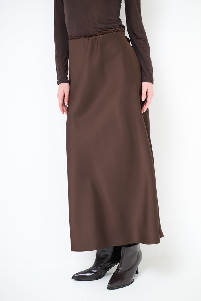 Silk-touch flow midi skirt with minimalist straight drape wholesale