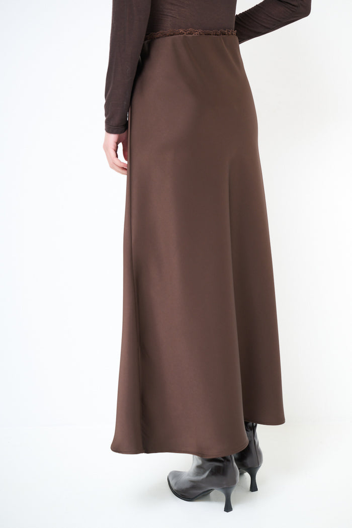 Silk-touch flow midi skirt with minimalist straight drape wholesale
