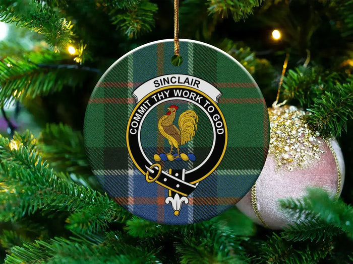 Sinclair Family Crest hanging on a decorated tree