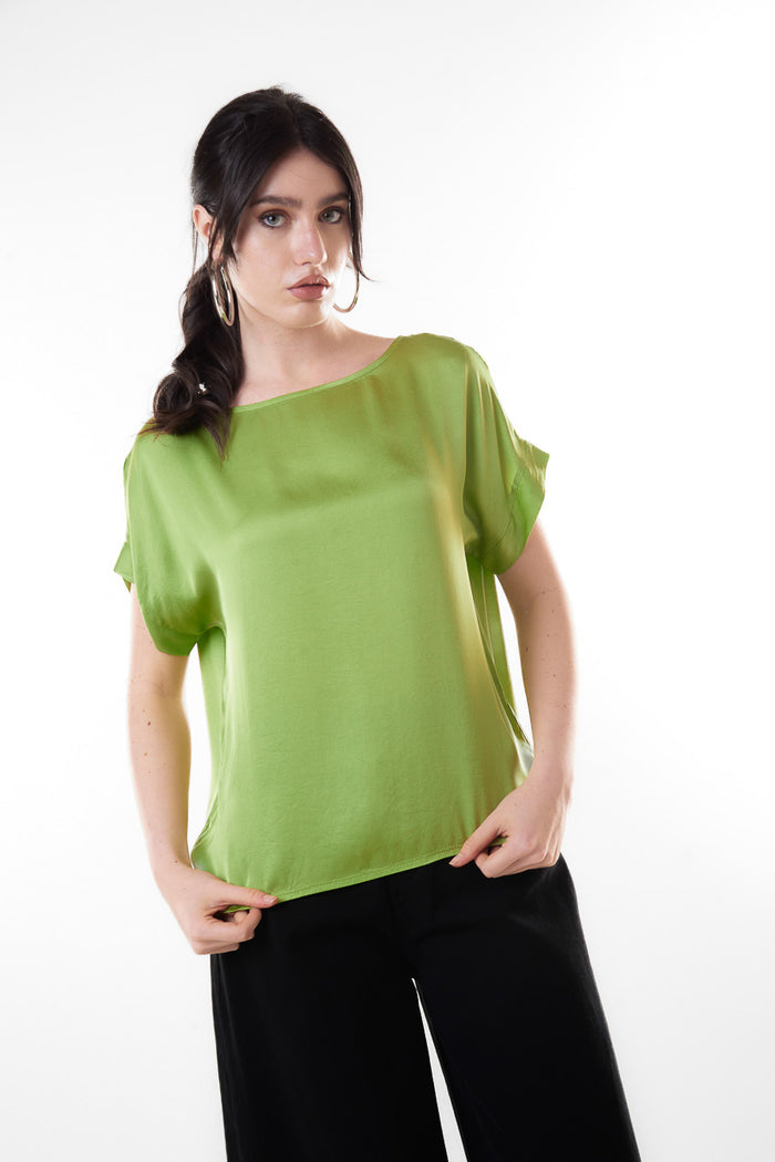 Soft draped boat neck loose fit blouse wholesale