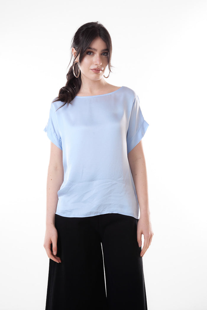 Soft draped boat neck loose fit blouse wholesale