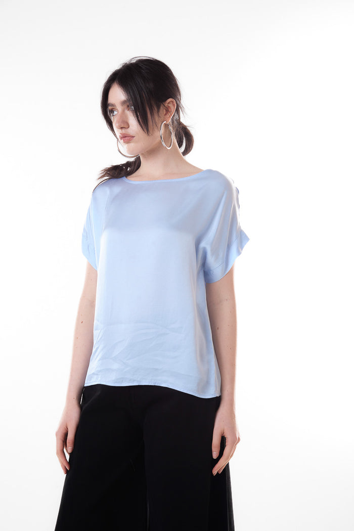 Soft draped boat neck loose fit blouse wholesale