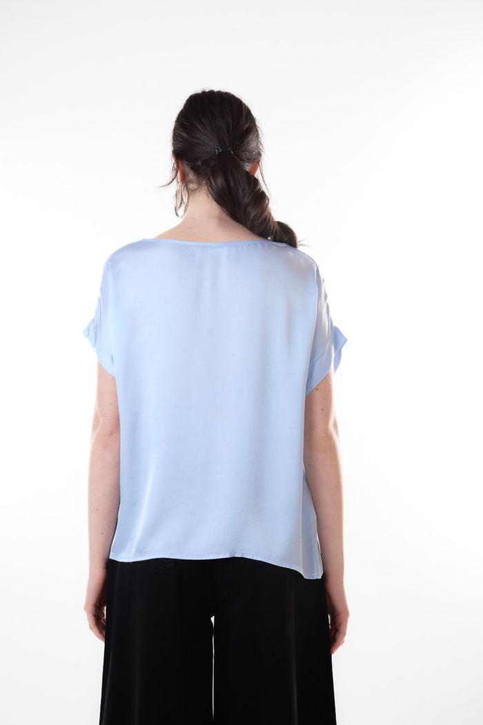 Soft draped boat neck loose fit blouse wholesale