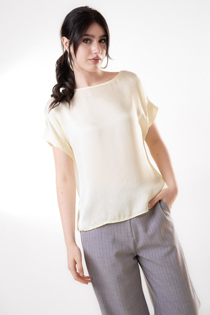 Soft draped boat neck loose fit blouse wholesale