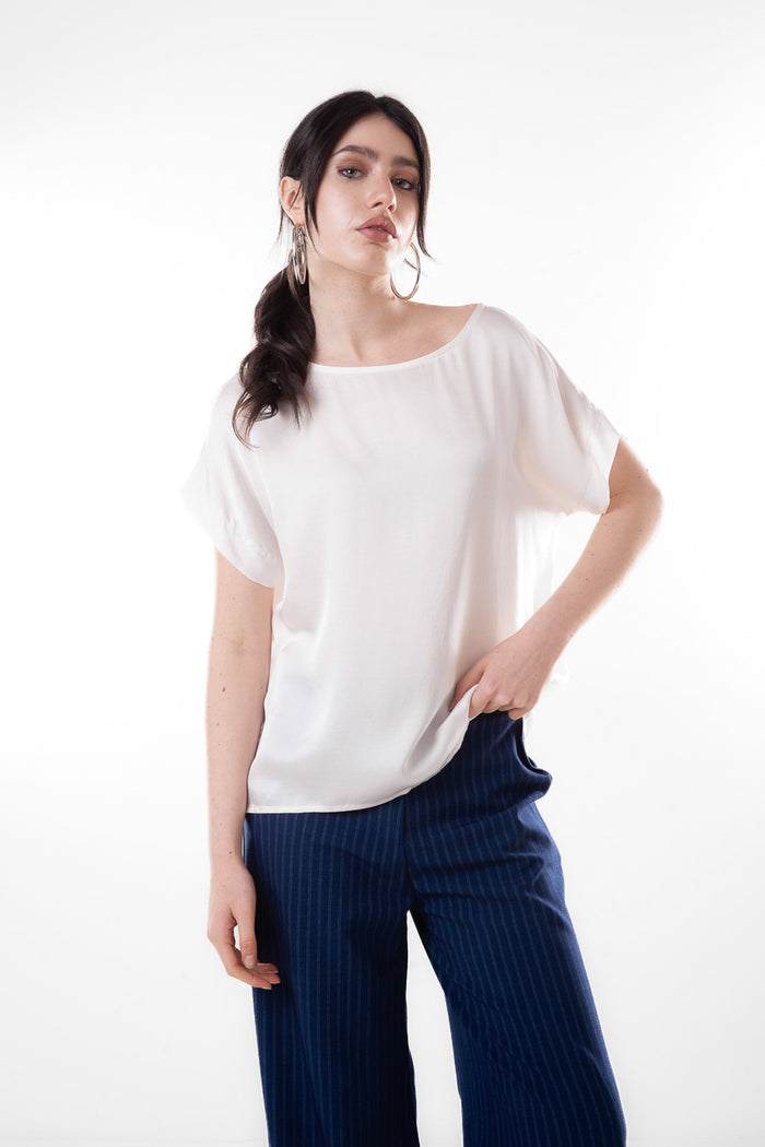 Soft draped boat neck loose fit blouse wholesale