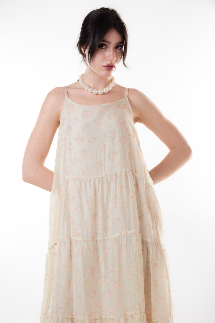Soft floral print tiered sleeveless midi dress wholesale