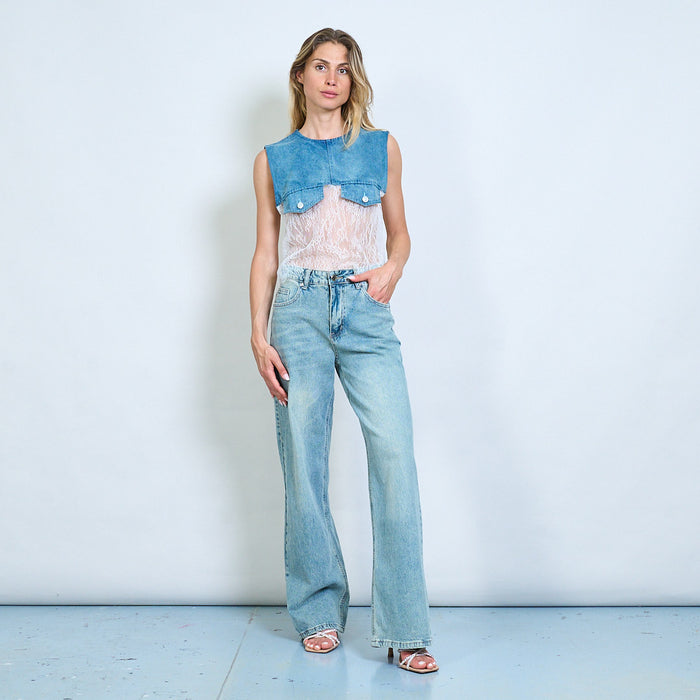 Straight-leg vintage wash denim jeans wholesale
