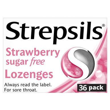 Strepsils Strawberry Sugar Free Lozenges 36 Lozenges