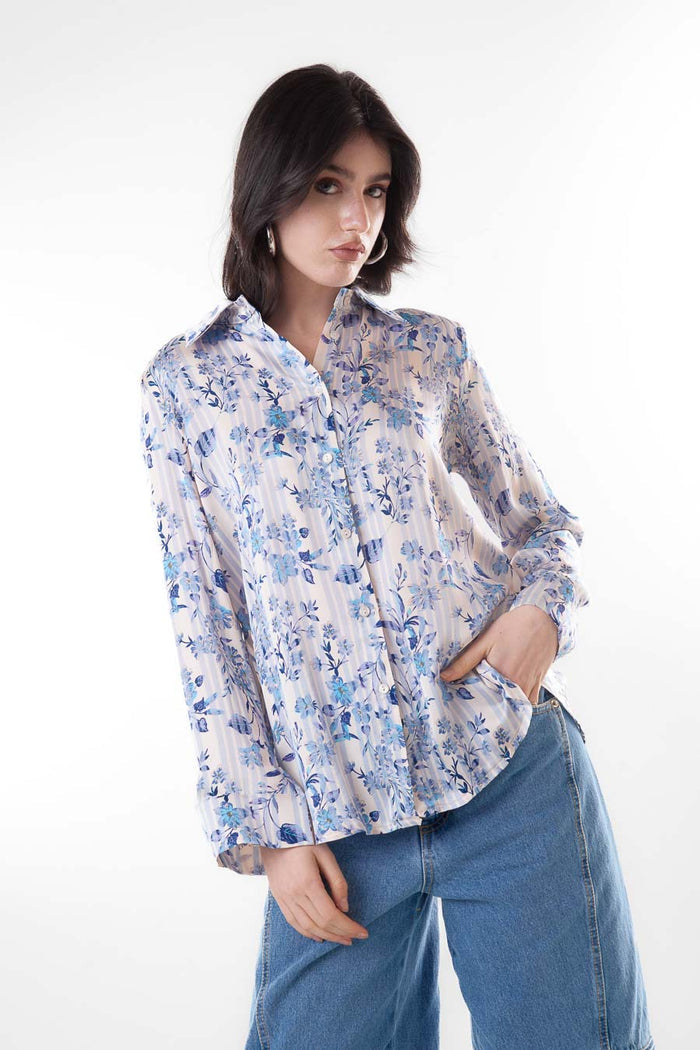 Striped floral printed button down shirt blouse wholesale