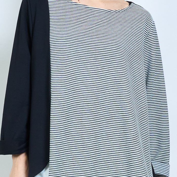 Striped mixed-panel asymmetric relaxed long-sleeve top wholesale
