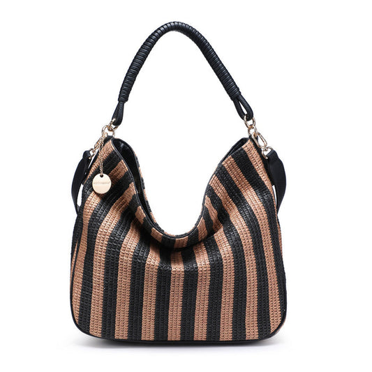 Striped soft hobo shoulder bag with top handle wholesale