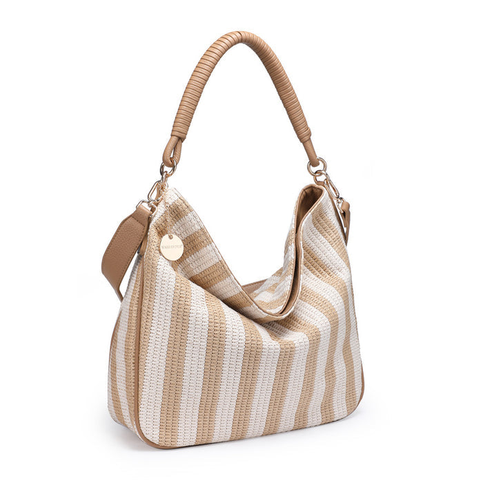Striped soft hobo shoulder bag with top handle wholesale