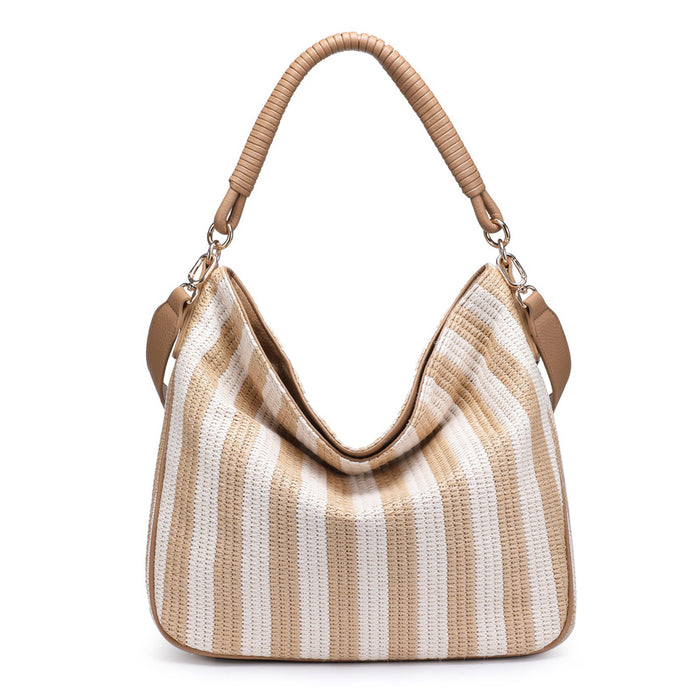 Striped soft hobo shoulder bag with top handle wholesale