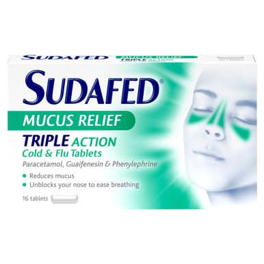Sudafed Mucus Relief Triple Action Cold and Flu 16 Tablets