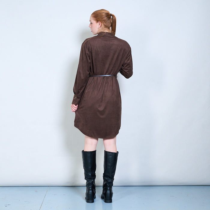 Suede fringe western-inspired button-down shirt dress wholesale