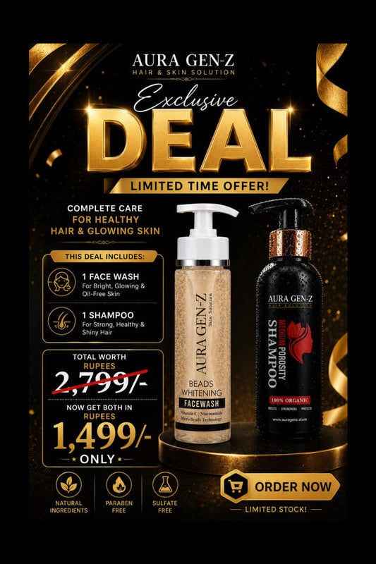 Super Exclusive Hair & Skin Care Bundle – Beads Whitening Face Wash + Medium Porosity Shampoo