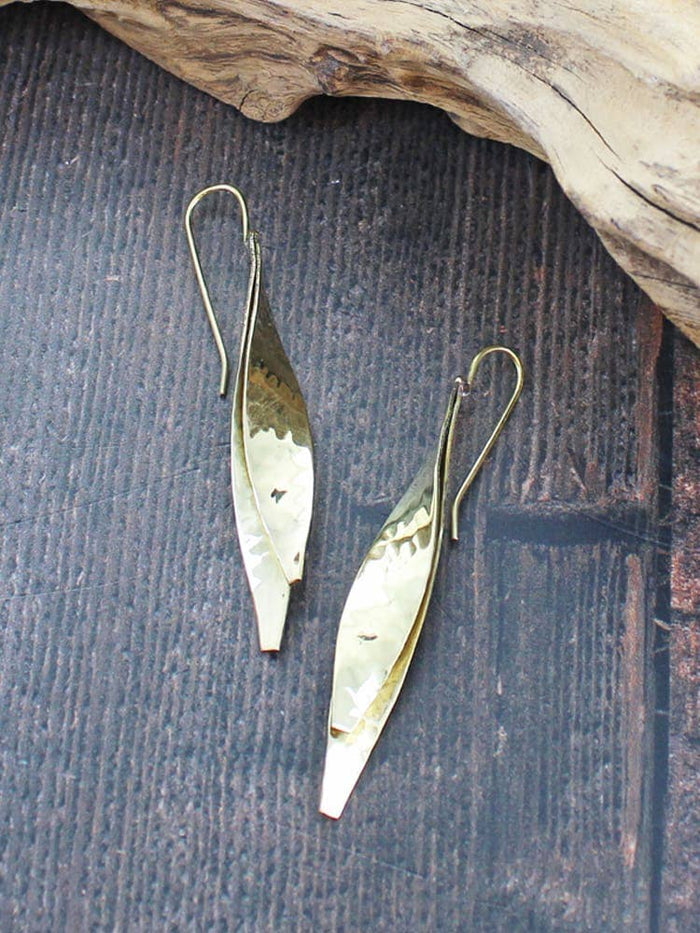 Suzie Blue Twisted Beaten Leaf Earrings Gold Plated - Precious Sparkle