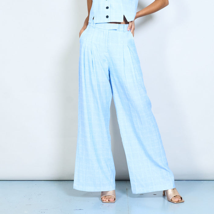 Tailored pleated front straight leg trousers with belt loop waistband wholesale