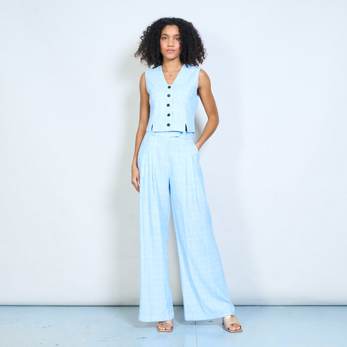Tailored pleated front straight leg trousers with belt loop waistband wholesale
