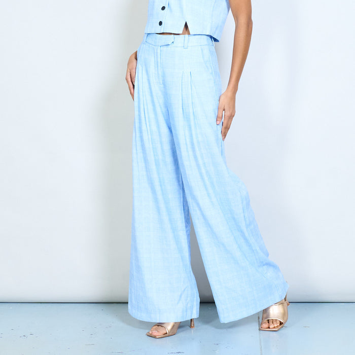 Tailored pleated front straight leg trousers with belt loop waistband wholesale