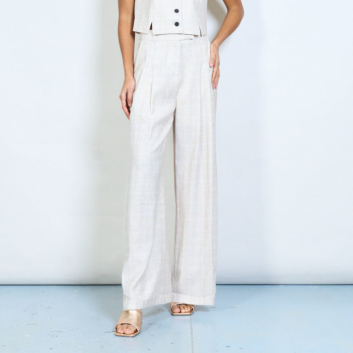 Tailored pleated front straight leg trousers with belt loop waistband wholesale