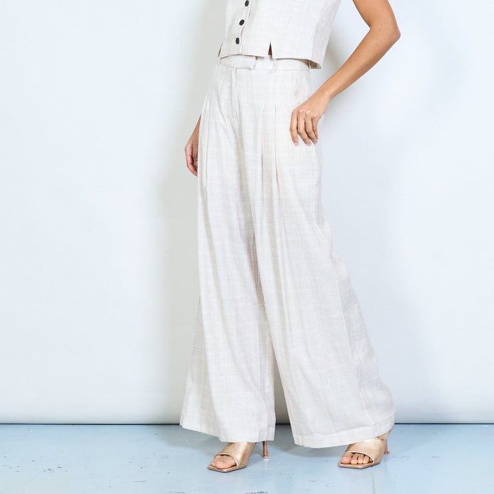 Tailored pleated front straight leg trousers with belt loop waistband wholesale