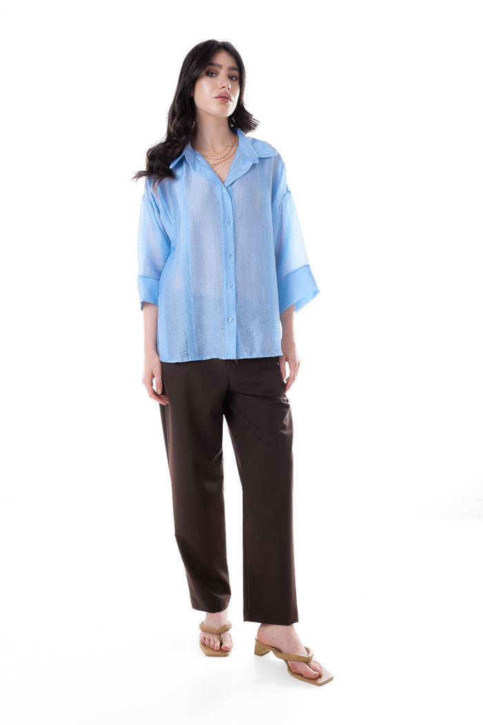Textured panel detail oversized shirt blouse wholesale