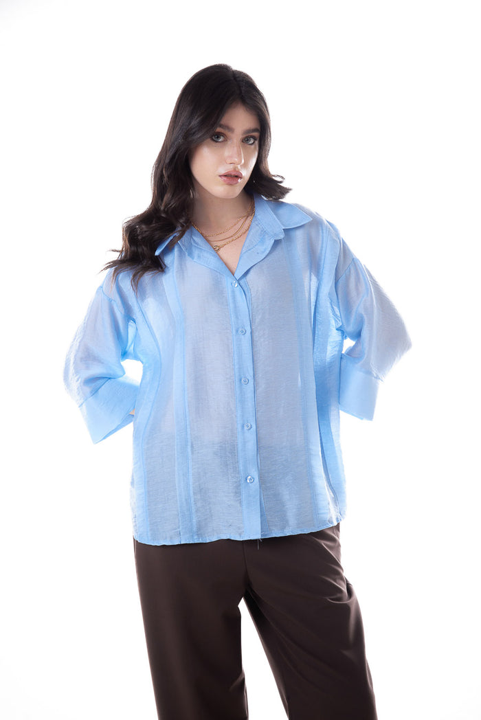Textured panel detail oversized shirt blouse wholesale