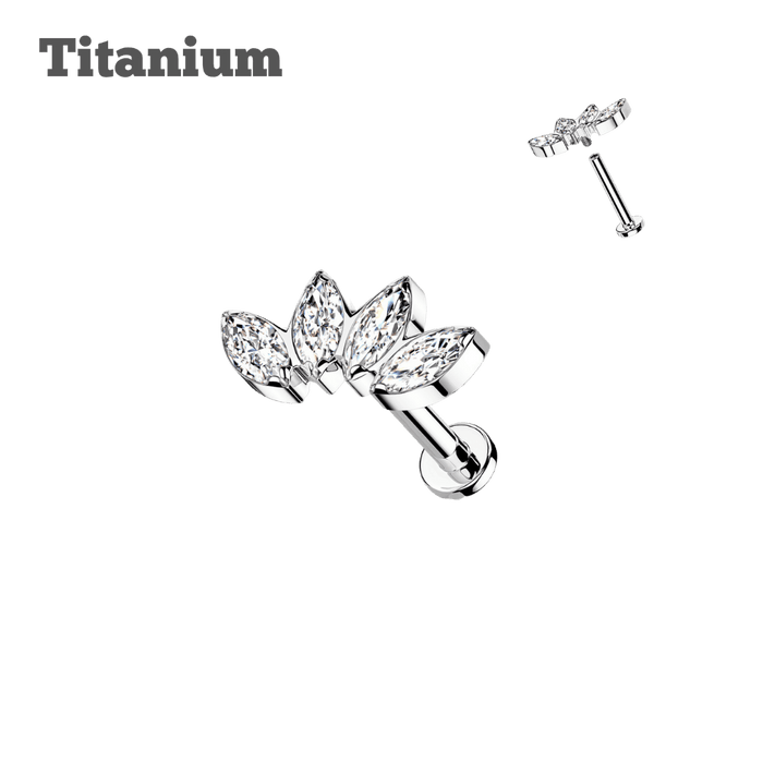 steel color titanium 4 marquis gem threaded labret earring