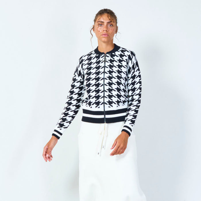 Trendy houndstooth zip-up jacket wholesale